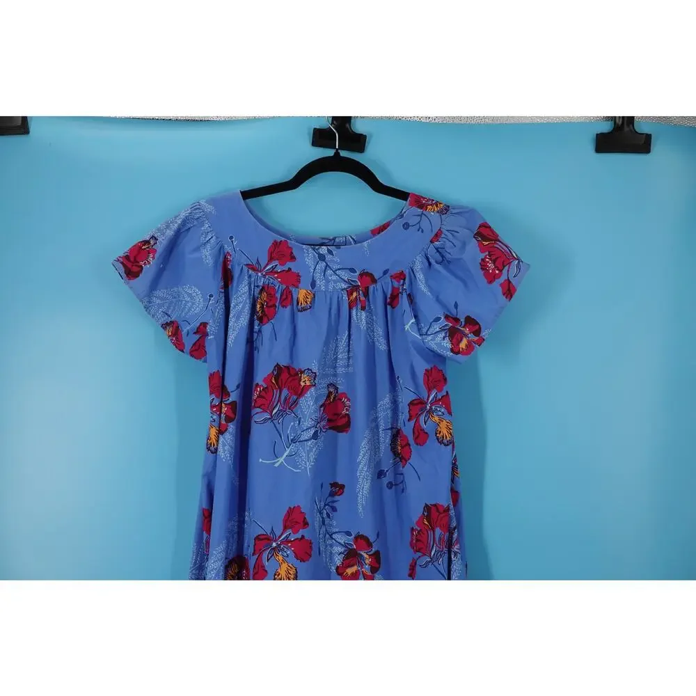 Vintage Cotton Blue Hawaiian Floral Dress